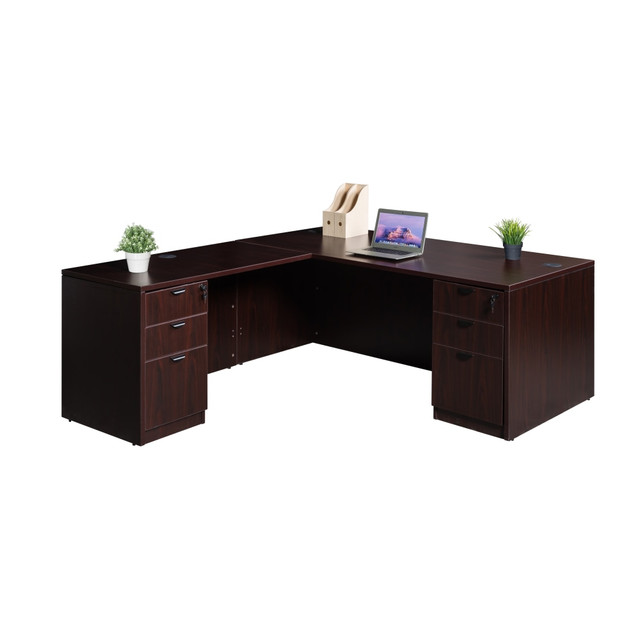 NORSTAR OFFICE PRODUCTS INC. Boss GROUPA11-M  Office Products Holland Series 71inW Executive L-Shaped Corner Desk With 2 File Storage Pedestals, Mahogany