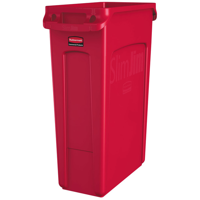 RUBBERMAID 1956189 Slim Jim Rectangular Polyethylene Vented Waste Receptacle, 23 Gallons, Red RUBBERMAID 1956189 Slim Jim Rectangular Polyethylene Vented Waste Receptacle, 23 Gallons, Red