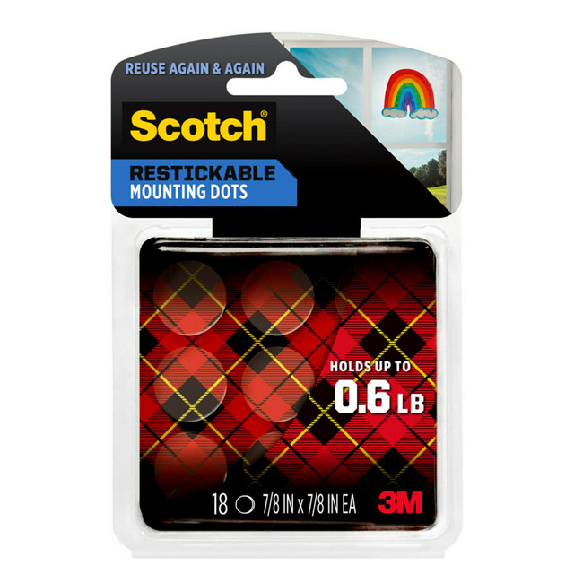 3M CO Scotch R105  Restickable Mounting Dots, Clear Circles, Pack Of 18