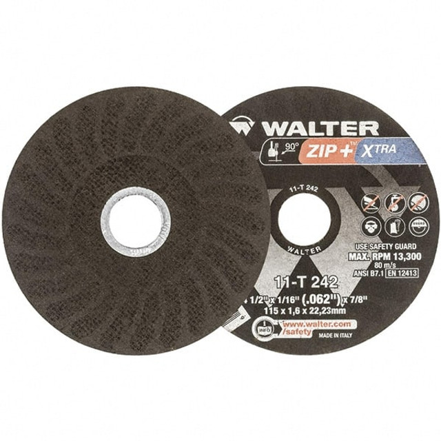 WALTER Surface Technologies 11T242 Cut-Off Wheel: 4-1/2" Dia, 1/16" Thick, 7/8" Hole, Aluminum Oxide