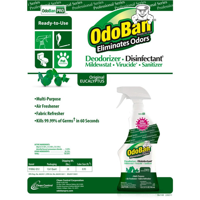 Clean Control Corporation OdoBan 910062Q12 OdoBan Eucalyptus Deodorizer Disinfectant Spray Clean Control Corporation OdoBan 910062Q12 OdoBan Eucalyptus Deodorizer Disinfectant Spray