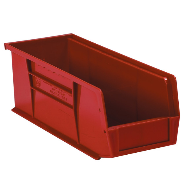 QUANTUM STORAGE SYSTEMS BINP1555R Partners Brand Plastic Stack & Hang Bin Boxes, Small Size, 14 3/4in x 5 1/2in x 5in, Red, Pack Of 12