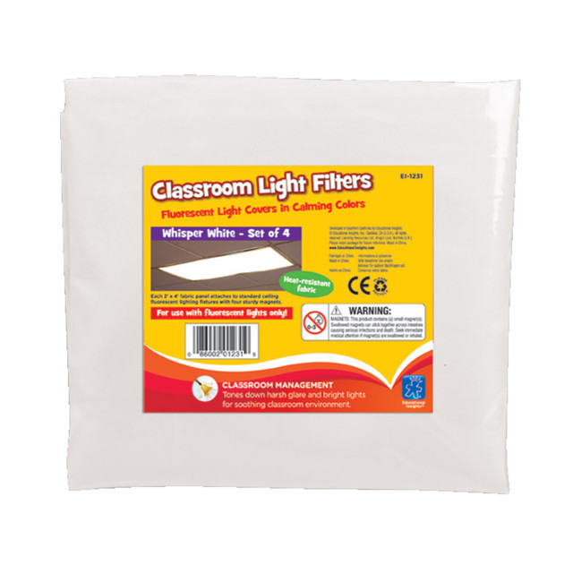 EDUCATIONAL INSIGHTS EI-1231  Classroom Fluorescent Light Filters, 36in x 24in, Whisper White, Pack Of 4