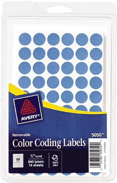 AVERY 05050 Label Maker Label: Light Blue, Paper, 1/2" OAL, 1/2" OAW