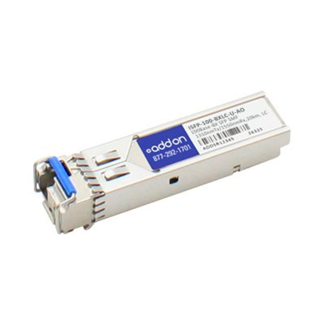 ADD-ON COMPUTER PERIPHERALS, INC. ISFP-100-BXLC-U-AO AddOn - SFP (mini-GBIC) transceiver module - 100Mb LAN - 100Base-BX - LC single-mode - up to 6.2 miles - 1310 (TX) / 1550 (RX) nm