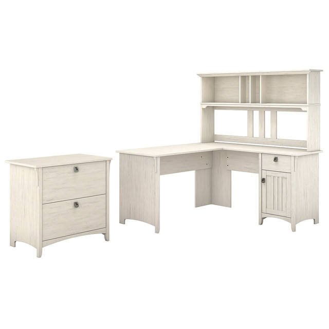 BUSH INDUSTRIES INC. SAL005AW Bush Furniture Salinas 60inW L Shaped Desk with Hutch and Lateral File Cabinet, Antique White, Standard Delivery BUSH INDUSTRIES INC. SAL005AW Bush Furniture Salinas 60inW L Shaped Desk with Hutch and Lateral File Cabinet, Antique White, Standard Delivery