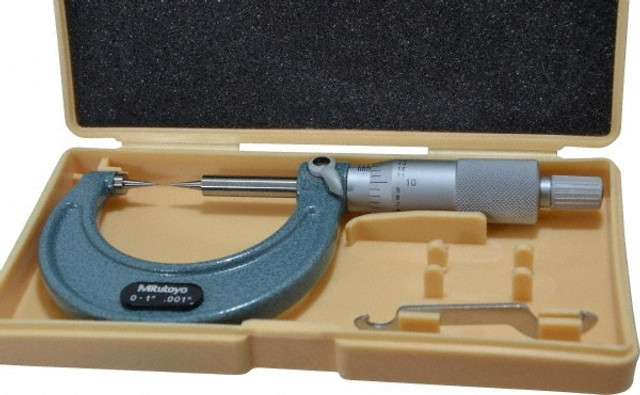 Mitutoyo 112-177 1 Inch, 38mm Throat Depth, Ratchet Stop, Mechanical Point Micrometer