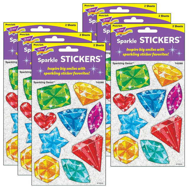 EDUCATORS RESOURCE Trend T-63366-6  Sparkle Stickers, Sparkling Gemz, 18 Stickers Per Pack, Set Of 6 Packs