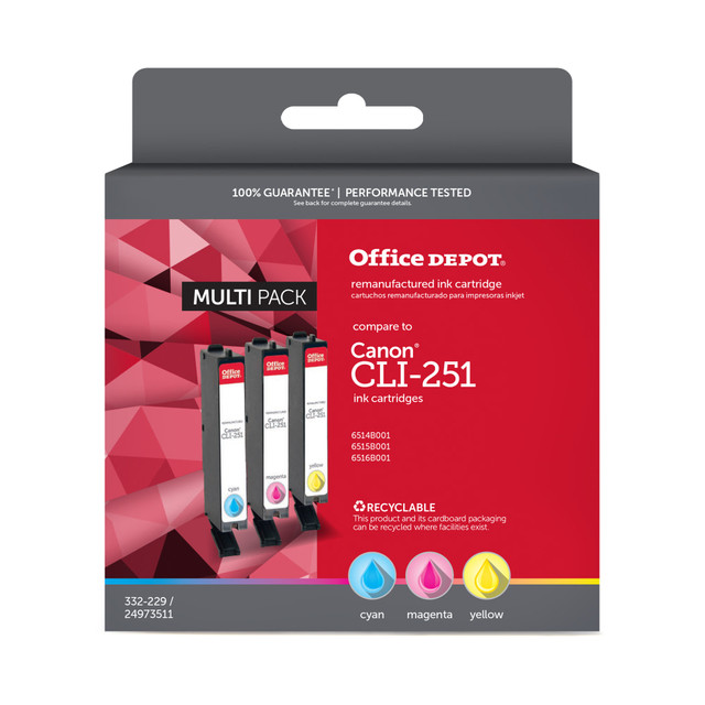 CLOVER TECHNOLOGIES GROUP, LLC ODCLI251MP Office Depot Brand Remanufactured Cyan, Magenta, Yellow Ink Cartridge Replacement For Canon CLI-251, Pack Of 3