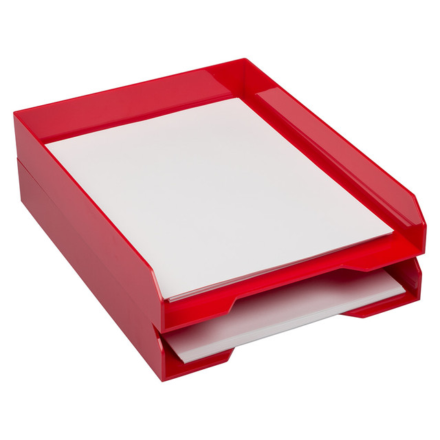 JAM PAPER AND ENVELOPE 344REA JAM Paper Stackable Paper Trays, 2inH x 9-3/4inW x 12-1/2inD, Red, Pack Of 2 Trays JAM PAPER AND ENVELOPE 344REA JAM Paper Stackable Paper Trays, 2inH x 9-3/4inW x 12-1/2inD, Red, Pack Of 2 Trays