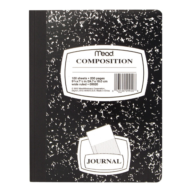 ACCO BRANDS USA, LLC 09920 Mead Journal Composition Book, 7 1/2in x 9 3/4in, Wide Ruled, 50 Sheets, Black Marble ACCO BRANDS USA, LLC 09920 Mead Journal Composition Book, 7 1/2in x 9 3/4in, Wide Ruled, 50 Sheets, Black Marble