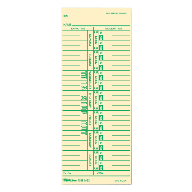 TOPS BUSINESS FORMS TOPS 1259  Time Cards (Replaces Original Card M33), Named Days, 1-Sided, 9in x 3 1/2in, Box Of 500