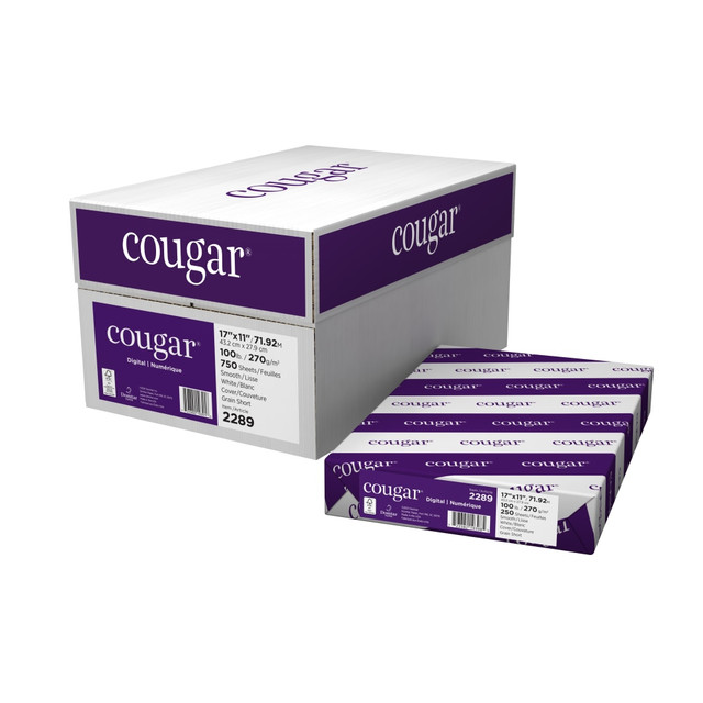 DOMTAR PAPER COMPANY, LLC Cougar 2289  Digital Printing Paper, Ledger Size (11in x 17in), 98 (U.S.) Brightness, 100 Lb Cover (270 gsm), FSC Certified, 250 Sheets Per Ream, Case Of 3 Reams