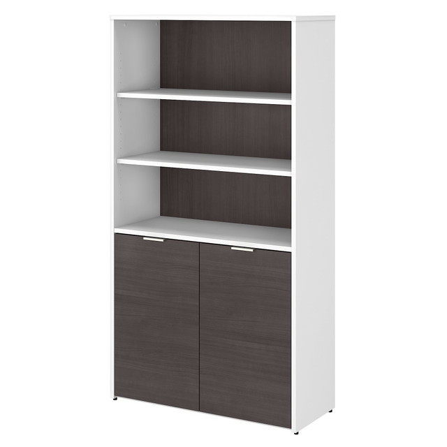 BUSH INDUSTRIES INC. JTB136SGWH Bush Business Furniture Jamestown 67inH 5-Shelf Bookcase With Doors, Storm Gray/White, Standard Delivery