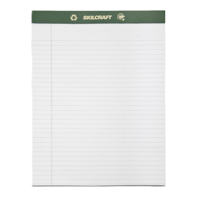 NATIONAL INDUSTRIES FOR THE BLIND 7530-01-516-9627 SKILCRAFT 80% Recycled Chlorine-Free Writing Pads, Letter Size, 8 1/2in x 11in, 25 Sheets, Pack Of 12 (AbilityOne 7530-01-516-9627)