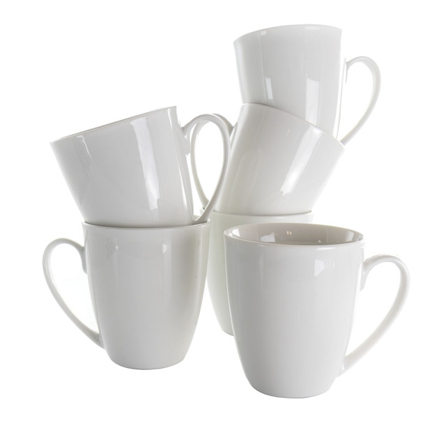 MEGAGOODS, INC. Elama 995114710M  Rosales 6-Piece Porcelain Mug Set, 12 Oz, White