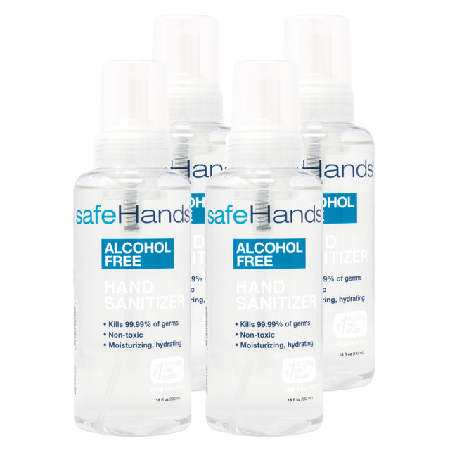 SAFEHANDS SOLUTIONS, LLC SHU-18-4C safeHands Alcohol-Free Hand Sanitizer, 18 Oz, Pack Of 4 Bottles