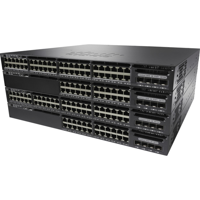 CISCO WS-C3650-48FS-L-RF  Catalyst WS-C3650-48FS Layer 3 Switch - 48 Ports - Manageable - Gigabit Ethernet - 10/100/1000Base-T, 1000Base-X - Refurbished - 4 Layer Supported - 4 SFP Slots - Power Supply - Twisted Pair, Optical Fiber