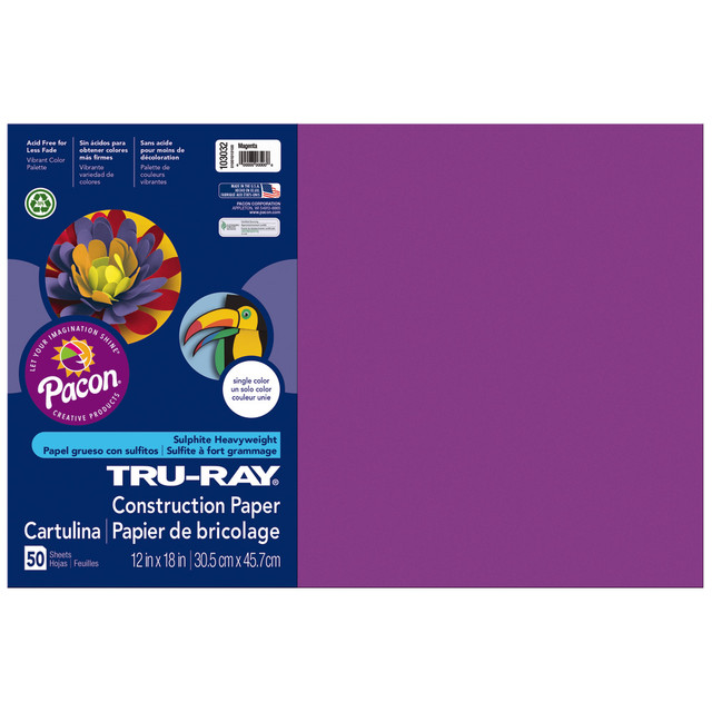 PACON CORPORATION 103032 Tru-Ray Construction Paper, 50% Recycled, 12in x 18in, Magenta, Pack Of 50