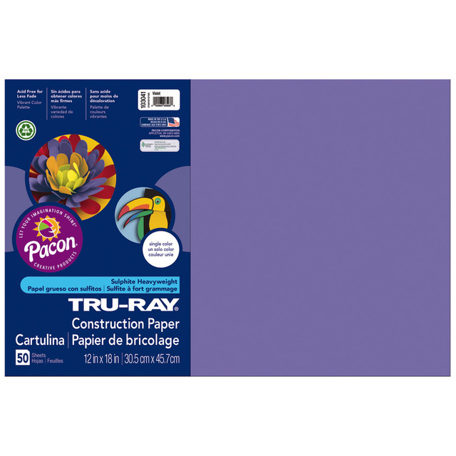 PACON CORPORATION 103041 Tru-Ray Construction Paper, 50% Recycled, 12in x 18in, Violet, Pack Of 50