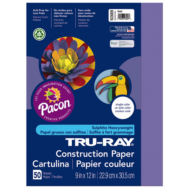 PACON CORPORATION 103009 Tru-Ray Construction Paper, 50% Recycled, 9in x 12in, Violet, Pack Of 50