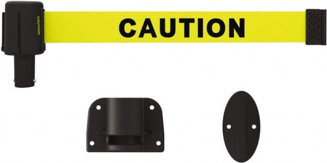 Banner Stakes PL4106 Wall-Mounted Indoor Barrier: Black on Yellow, 15' Long, 2-1/2" Wide