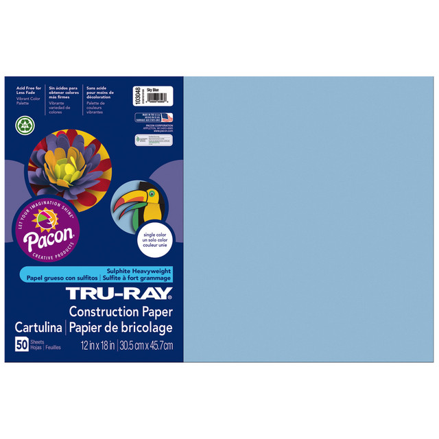 PACON CORPORATION 103048 Tru-Ray Construction Paper, 50% Recycled, 12in x 18in, Sky Blue, Pack Of 50