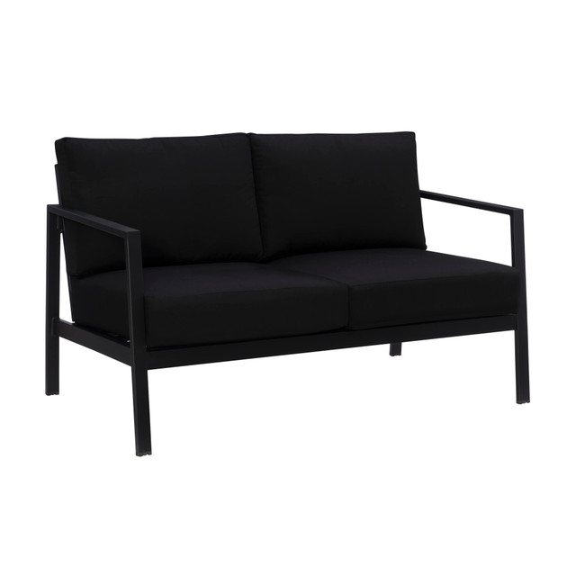 LINON HOME DECOR PRODUCTS, INC OFDP2858 Linon Abilene Aluminum Outdoor Loveseat, 31-1/4inH x 51-1/4inW x 30inD, Black/Black