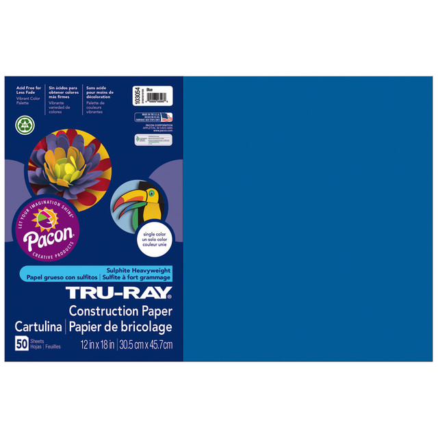 PACON CORPORATION Tru-Ray 103054  Construction Paper, 50% Recycled, 12in x 18in, Blue, Pack Of 50