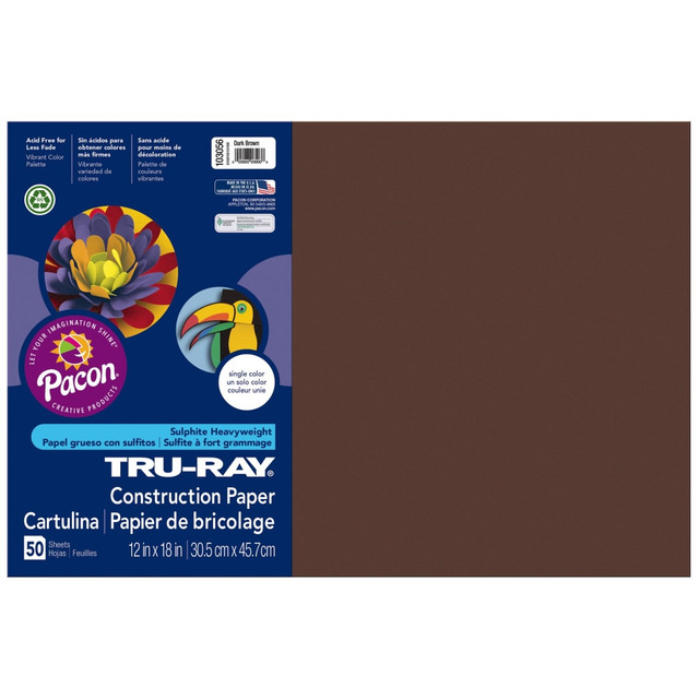 PACON CORPORATION 103056 Tru-Ray Construction Paper, 50% Recycled, 12in x 18in, Dark Brown, Pack Of 50