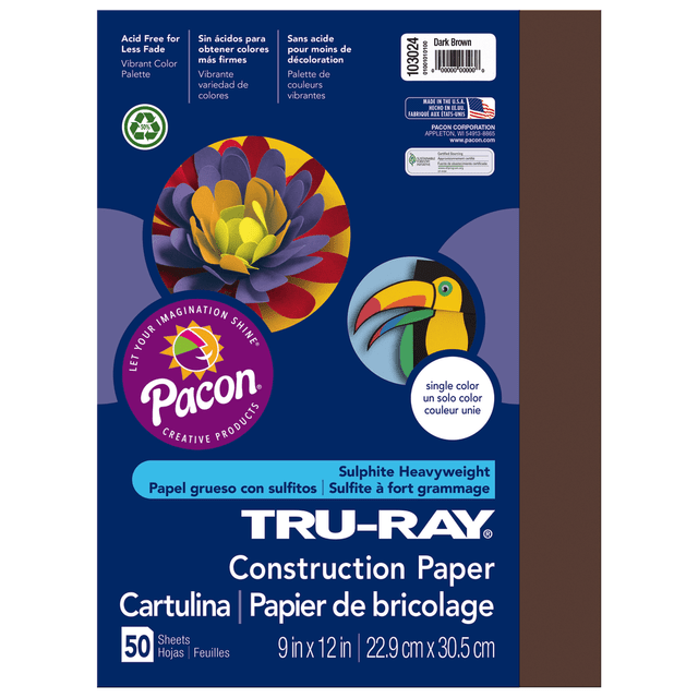 PACON CORPORATION 103024 Tru-Ray Construction Paper, 50% Recycled, 9in x 12in, Dark Brown, Pack Of 50