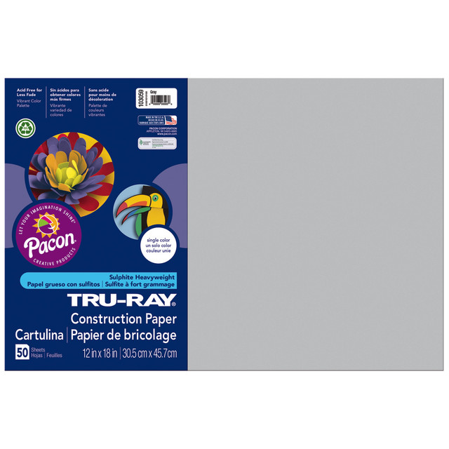 PACON CORPORATION 103059 Tru-Ray Construction Paper, 50% Recycled, 12in x 18in, Gray, Pack Of 50