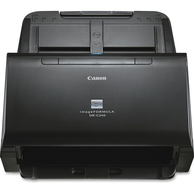 Help boost office efficiency and productivity with the user-friendly Canon imageFORMULA DR-C240 office document scanner. With its powerful document capture capabilities and dynamic ability to scan various document types like passports, this scanner can easily convert paper-based documents into high-quality, digital files for any office environment.  Stay organized: Easily covert your paper documents into digital formats (searchable PDF, JPG, and more) or scan directly to the cloud (Dropbox, Google Drive, OneDrive, Box, QuickBooks Online, Evernote, SharePoint, and more) to improve sharing and collaboration  Reliably handles many different document types: Passports, receipts, photos, business cards, plastic or embossed cards,reports, contracts, long documents, thick or thin documents, and more  Fast and efficient: Scans both sides of a document at the same time, in color, at up to 45 pages-per-minute, with a 60sheet automatic feeder, and one-touch operation  Broad compatibility: Supports Windows and Mac; ISIS and TWAIN drivers also included  Bundled software: Powerful, yet easy-to-use scanning software, as well as Kofax eCopy PDF Pro Office for businesses to create, view, edit, convert, and collaborate with PDF files, and Kofax VRS to reduce the time involved in manual document preparation and automatically enhance the quality of scanned images  Environmental: EPEAT Silver rating  Backed by a one-year warranty and US-based technical support  Eco-conscious choice - has one or more meaningful eco-attributes or eco-labels.  Energy efficient - designed to use less energy than alternative products, potentially helping you save money and reduce your carbon footprint.