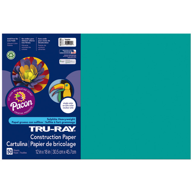 PACON CORPORATION Tru-Ray 103039  Construction Paper, 50% Recycled, 12in x 18in, Turquoise, Pack Of 50