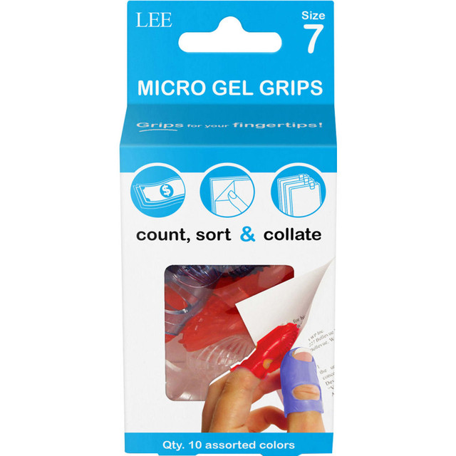 LEE PRODUCTS COMPANY 61070 Lee Tippi Micro-Gel Fingertip Grips, Size 7, Medium, Assorted Colors, Pack Of 10