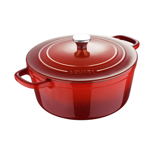 BERGNER US INC. Masterpro MPUS16321RED  Bergner 6-Quart Iron Dutch Oven With Lid, Red