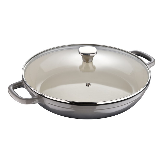 BERGNER US INC. MPUS16322FOG Masterpro Bergner 3.5-Quart Iron Braiser With Glass Lid, 12in, Fog