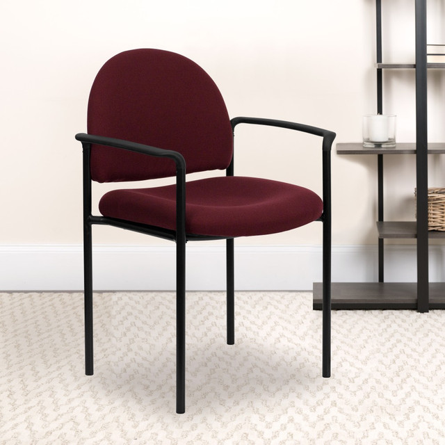 FLASH FURNITURE BT-516-1-BY-GG  Comfortable Stackable Steel Side Chair With Arms, Burgundy/Black