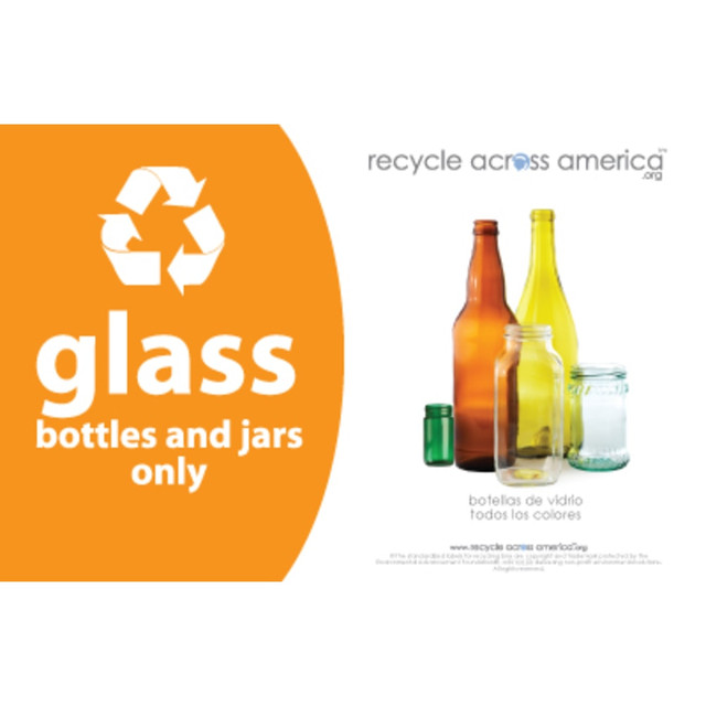 PACKAGING DYNAMICS Recycle Across America GLASS-5585  Glass Standardized Recycling Label, GLASS-5585, 5 1/2in x 8 1/2in, Orange
