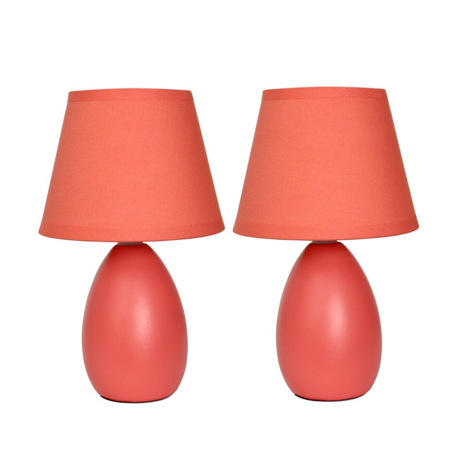 ALL THE RAGES INC Simple Designs LT2009-ORG-2PK  Mini Egg Oval Ceramic Table Lamp, 9-1/2inH, Orange, Set Of 2 Lamps