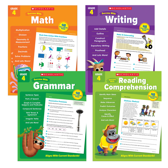 EDUCATORS RESOURCE SC-SWGR4ST Scholastic Teacher Resources Grade Success Workbooks, 4th Grade, Set Of 4 Books