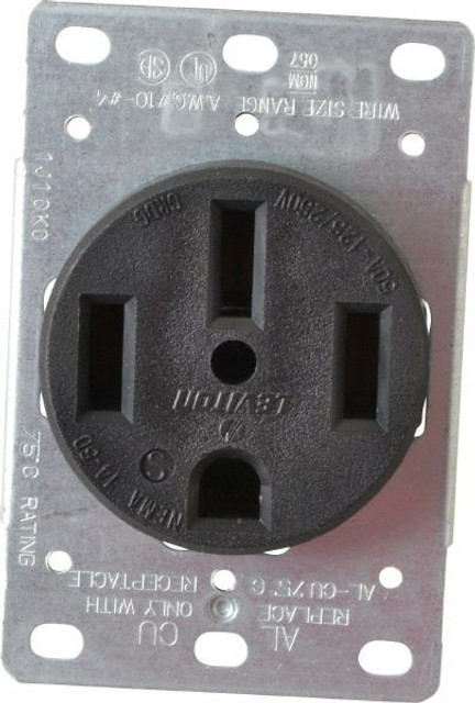 Leviton 279-S00 Straight Blade Single Receptacle: NEMA 14-50R, 50 Amps, Self-Grounding