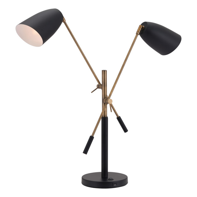 ZUO MODERN 56078  Tanner Table Lamp, 28 1/8inH, Brass Shade/Matte Black Base