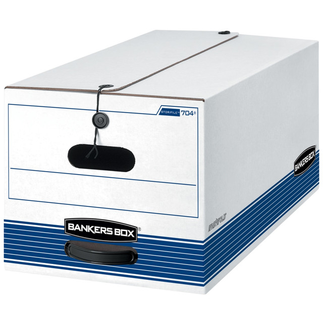 FELLOWES INC. 00704 Bankers Box Stor/File FastFold Medium-Duty Storage Boxes With Locking Lift-Off Lids And Built-In Handles, Letter Size, 24D x 12in x 10in, 60% Recycled, White/Blue, Case Of 12 FELLOWES INC. 00704 Bankers Box Stor/File FastFold Medium-Duty Storage Boxes With Locking Lift-Off Lids And Built-In Handles, Letter Size, 24D x 12in x 10in, 60% Recycled, White/Blue, Case Of 12