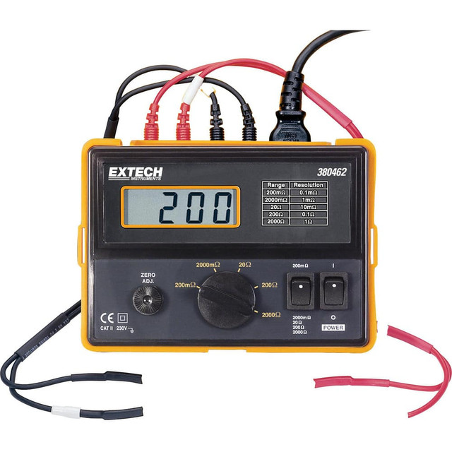 FLIR 380462-NIST Electrical Insulation Resistance Testers & Megohmmeters; Display Type: LCD ; Power Supply: 220VAC/50Hz ; Resistance Capacity (Megohm): 2000M ; Maximum Test Voltage: 3.8V ; Overall Length: 6.30 ; Overall Height: 3.4in