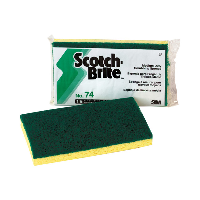 3M 74  Scotch-Brite Cellulose Medium-Duty Scrubbing Sponge, 6 1/4inH x 3 1/2inW x 3/4inD, Yellow/Green