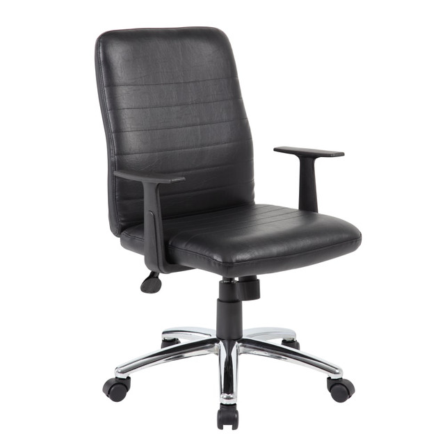 NORSTAR OFFICE PRODUCTS INC. B431-BK Boss Office Products Retro Vinyl Mid-Back Task Chair, With Arms, Black/Chrome NORSTAR OFFICE PRODUCTS INC. B431-BK Boss Office Products Retro Vinyl Mid-Back Task Chair, With Arms, Black/Chrome