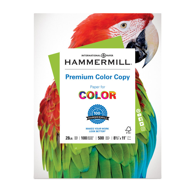 INTERNATIONAL PAPER CO Hammermill 102467  Color Multi-Use Printer & Copy Paper, White, Letter (8.5in x 11in), 500 Sheets Per Ream, 28 Lb, 100 Brightness