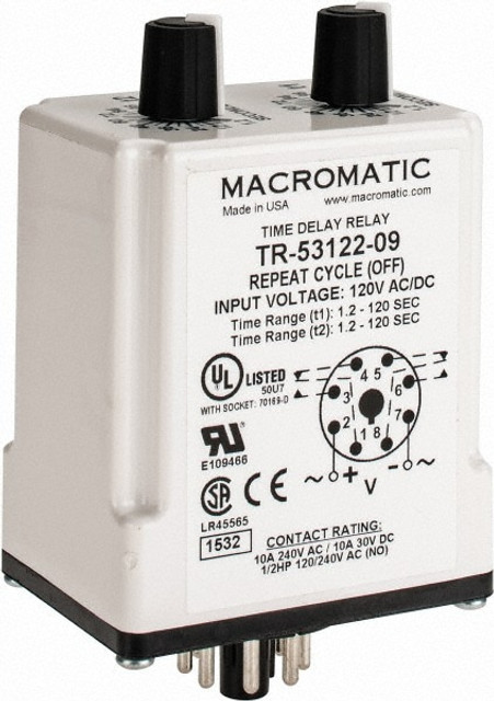 Macromatic TR-53122-09 8 Pin, Multiple Range DPDT Time Delay Relay