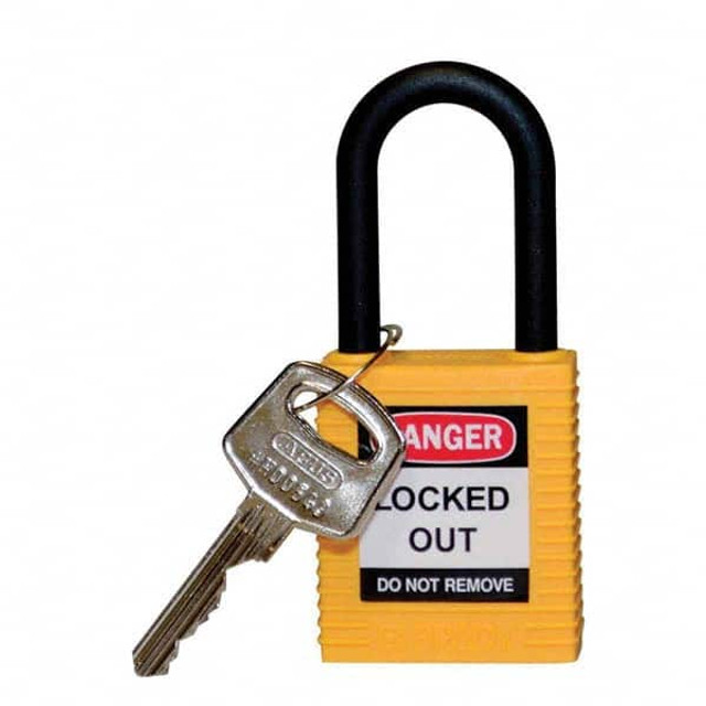 Brady 123327 Lockout Padlock: Keyed Different, Key Retaining, Nylon, Nylon Shackle, Yellow